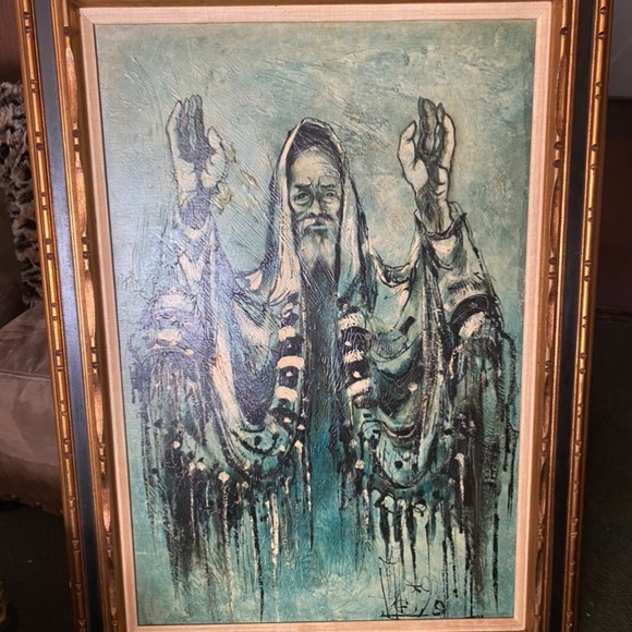 Vintage Rabbi oil painting